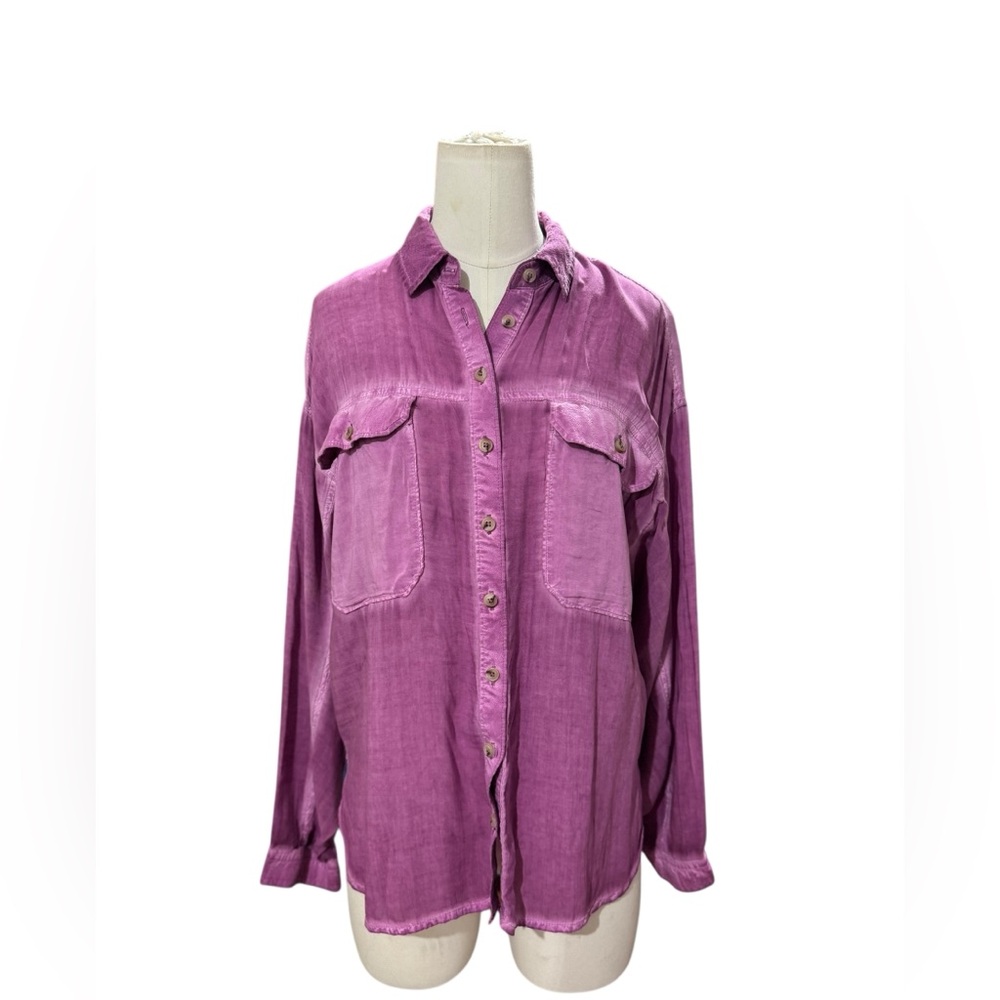 Pilcro Anthropologie Relaxed Button Down Shirt in Faded Mulberry Size Medium - Picture 2 of 8